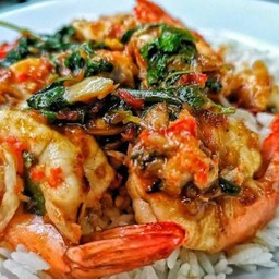 กระเพรากุ้ง (ราดข้าว)