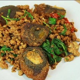 Stir Fried Basil With Minced Pork And Century Egg