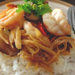 ข้าวกุ้งผัดขิง