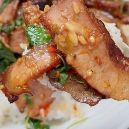 ข้าวราดกะเพราคอหมูย่าง