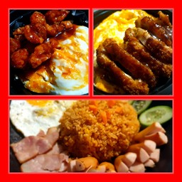 [เซตสุดฮิต] ข้าวผัดอเมริกัน + ข้าวไข่ข้น ไก่ทอดซอสทงคัตสึ + ข้าวไก่คาราเกะ ซอสเผ็ดเกาหลี ไข่ข้น