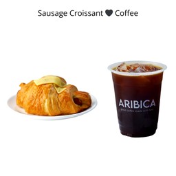 Sausage croissant with coffee