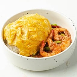 ข้าวสะตอผัดกะปิกุ้ง+ไข่ข้น