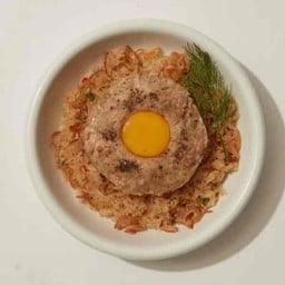 หมูสับปลาเค็มนึ่ง พร้อมข้าวผัดกระเทียมพริกขี้หนู