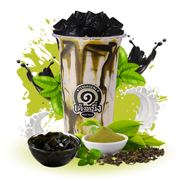 เฉาก๊วยนมสด ชาเขียว แก้ว 18 oz.