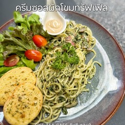 สปาเก็ตตี้เบคอนครีมซอสผักโขมทรัฟเฟิล