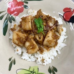 ปลาหมึกผัดกระเทียม (ราดข้าว)