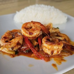 ข้าว กุ้งผัดพริกเผา