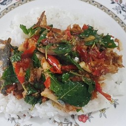 ปลาทูทอดผัดโหระพาราดข้าว