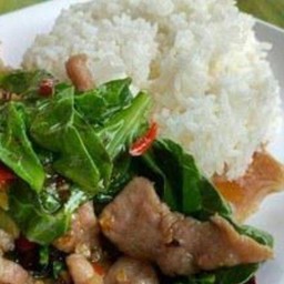 คะน้าหมูชิ้นราดข้าว