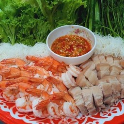 เมี่ยงหมูสามชั้น+กุ้ง น้ำจิ้มถั่วตัด