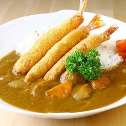 ข้าวหน้าแกงกะหรี่กุ้งทอด