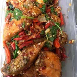 กระเพราแซลมอน (กับข้าว)