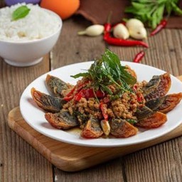 กระเพรา ไข่เยี่ยวม้าราดข้าว