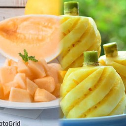 แคนตาลูป+สับปะรด หั่นชิ้นแช่เย็นจัดใส่กล่อง