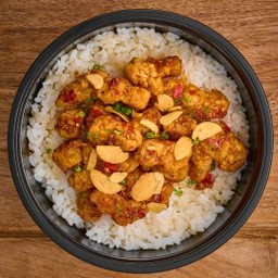 ข้าวหน้าหมูสามชั้นหั่นชิ้นคั่วพริกเกลือ