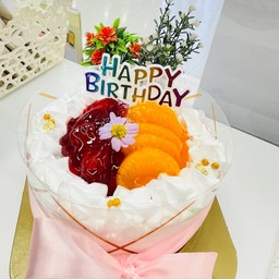 เค้กนมสด 2 รส (ส้ม,เนื้อส้ม+สตอเบอรี่) 0.5 ปอนด์ (ฟรีป้ายHBDอันเล็ก)