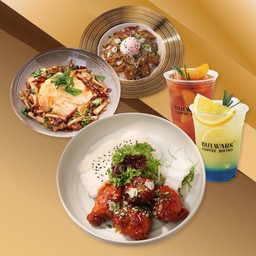 ข้าว 3 เมนู + เครื่องดื่ม 2 แก้ว