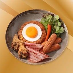 ข้าวผัดอเมริกันแฮมไข่ดาวไก่ทอด