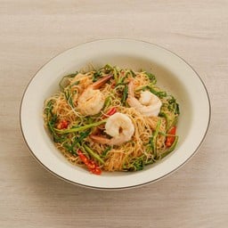 เส้นหมี่ผัดกระเฉดกุ้ง