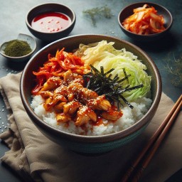 ฟรีกิมจิ! ข้าวหน้าไก่ผัดซอสเกาหลี Free Kimchi! Korean Chicken Fried Rice