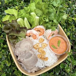 เมี่ยงกุ้งหมูสามชั้น ผักสด