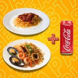 [เซตสุดฮิต] Spagehtti carbonara bacon + Spagehtti kee -mao seafood + Coke original 325ml