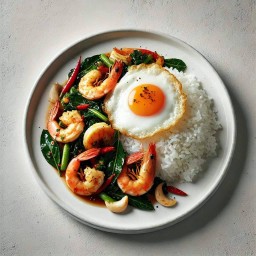 กระเพรากุ้งสด (ไม่รวมไข่ดาว)