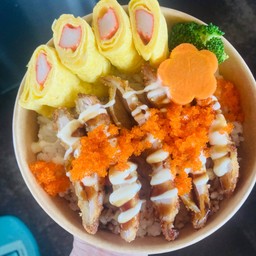 ข้าวไก่ทอด+ไข่กุ้ง