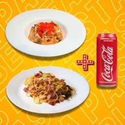[เซตสุดฮิต] Spagehtti Ebiko cream sauce + Spagehtti bacon and dried chilli + Coke original 325ml
