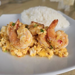 ข้าว กุ้ง+ไข่ ผัดซอสสุกี้