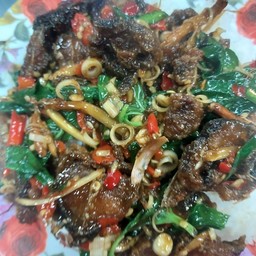 ผัดฉ่าปลาดุกราดข้าว