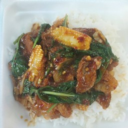 ผัดพริกเผาเนื้อราดข้าว