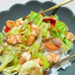 ข้าว+กะหล่ำปลีใส่กุ้ง