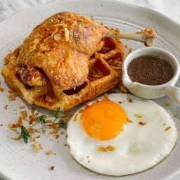 Crispy duck confit on croffle