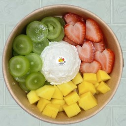 กรีกโยเกิร์ตรสออริจินอล 1สคูป+องุ่นไซมัส+สตรอว์เบอร์รี่เกาหลี+มะม่วงสุก แถมฟรีน้ำผึ้ง