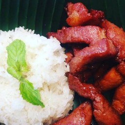 หมูแดดเดียวทอด+ข้าวเหนียว