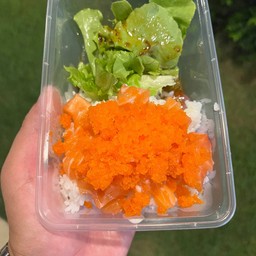 ข้าวแซลมอนไข่กุ้ง + โชยุ/วาซาบิ