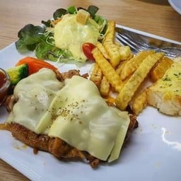 สเต็กไก่บาร์บีคิวอบชีส