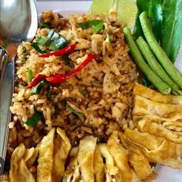 ข้าวผัด ปลาร้าแจ่วบองแซ่บ+ไข่เจียวหั่นฝอย+ผักแกล้ม
