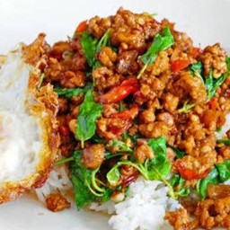 ผัดกะเพราหมูสับราดข้าว