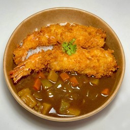 ข้าวหน้ากุ้งทอดกรอบ ซอสแกงกะหรี่