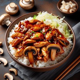 ข้าวหน้าเห็ดออรินจิผัดซอสหม่าล่า Stir-fried Eryngii Mushrooms with mala sauce on Rice