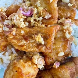 ปลากระพงทอดราดน้ำปลาราดข้าว