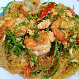 ผัดวุ้นเส้นชะอมกุ้ง