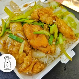 ข้าวราดปลากระพงผัดพริกหยวก
