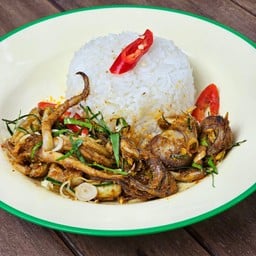 ข้าวคั่วกลิ้งปลาหมึก