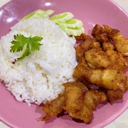 ข้าวหมูสามชั้นทอดน้ำปลา (สามชั้น 80 กรัม)