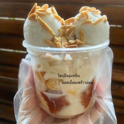 Soft & Fluffy Shokupan with Ice-cream and Coconut Sauce