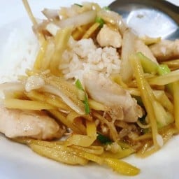 ผัดขิง ( หมู,ไก่ เลือกได้ค่ะ) ราดข้าว